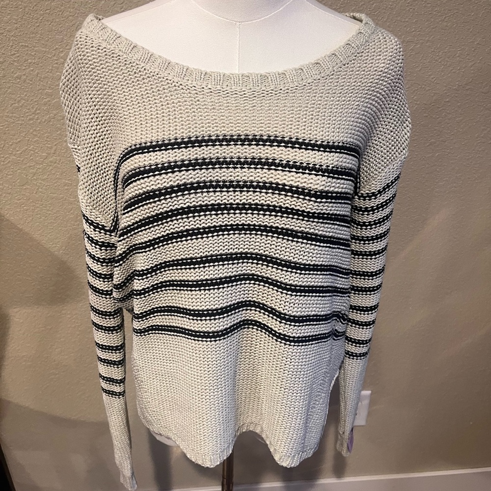 RDI Off-the-Shoulder Striped Knit Sweater in Cream and Black